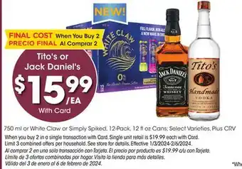 Ralphs Tito's or jack daniel's offer
