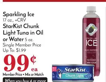 Pavilions Sparkling ice 17 oz., starkist chunk light tuna in oil or water 5 oz offer