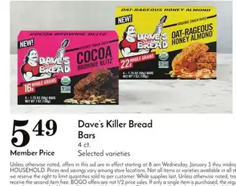 Pavilions Dave's killer bread bars offer