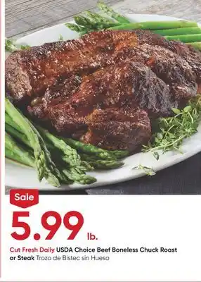 Stater Bros Usda choice beef boneless chuck roast or steak offer