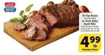Albertsons Tri-tip roast untrimmed or pork baby back ribs offer