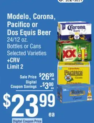 Smart & Final Modelo, corona, pacifico or dos equis beer offer