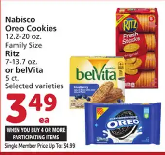 Albertsons Nabisco oreo cookies 12.2-20 oz. family size ritz 7-13.7 oz. or belvita 5 ct offer