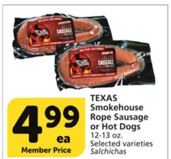 Albertsons Texas smokehouse rope sausage or hot dogs offer