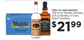 Food 4 Less Tito's or jack daniel's offer