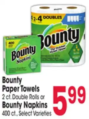 Jewel-Osco Bounty paper towels 2 ct. double rolls or bounty napkins 400 ct offer