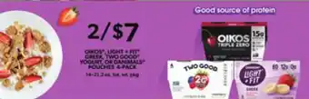 Jewel-Osco Oikos , light + fit greek, two good yogurt or danimals pouches 4-pack offer