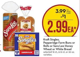 Mariano's Kraft singles, pepperidge farm buns or rolls or sara lee honey wheat or white bread offer
