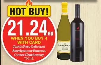 Mariano's Justin paso cabernet sauvignon or sonoma cutrer chardonnay offer