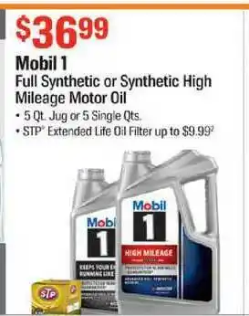AutoZone Mobil 1 Full Synthetic O Rsynthetic High Mileage Motor Oil offer