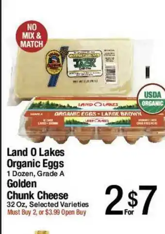 Jons International Land O Lakes Organic Eggs, Golden Chunk Cheese offer