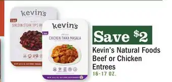 Heinen's Kevin's natural foods beef or chicken entrees offer