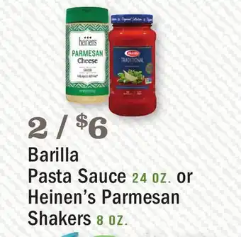 Heinen's Barilla pasta sauce 24 oz. or heinen's parmesan shakers 8 oz offer