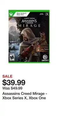 Game Stop Assassins creed mirage - xbox series x, xbox one offer