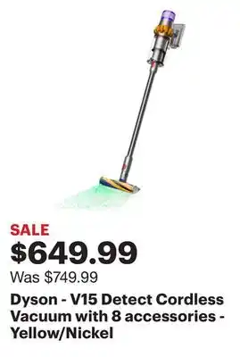 Best Buy Dyson - v15 detect cordless vacuum with 8 accessories - yellow/nickel offer
