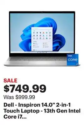 Best Buy Dell - inspiron 14.0 2-in-1 touch laptop - 13th gen intel core i7 - 16gb memory - 1tb ssd - platinum silver offer