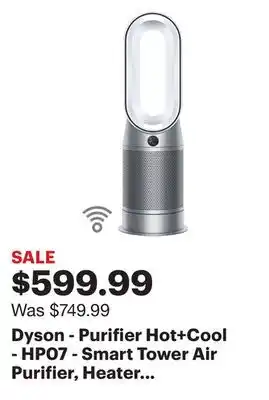 Best Buy Dyson - purifier hot+cool - hp07 - smart tower air purifier, heater and fan - white/silver offer