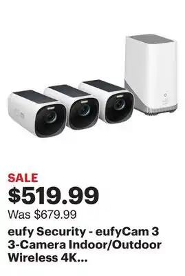 Best Buy Eufy security - eufycam 3 3-camera indoor/outdoor wireless 4k security system - white offer