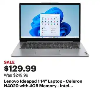 Best Buy Lenovo ideapad 1 14 laptop - celeron n4020 with 4gb memory - intel uhd graphics - 128gb ssd - cloud gray offer