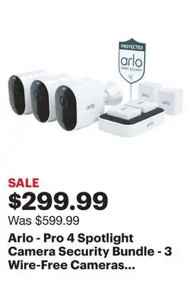 Best Buy Arlo - pro 4 spotlight camera security bundle - 3 wire-free cameras indoor/outdoor 2k with color night vision (12 pieces) - w offer
