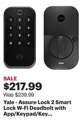 Best Buy Yale - assure lock 2 smart lock w-fi deadbolt with app/keypad/key access - black suede offer