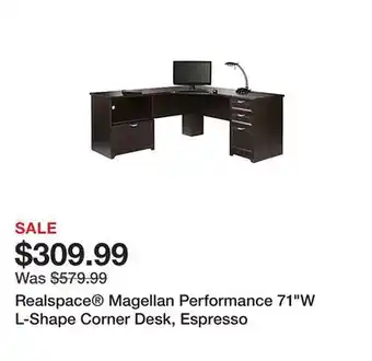 Office Depot Realspace magellan performance 71w l-shape corner desk, espresso offer