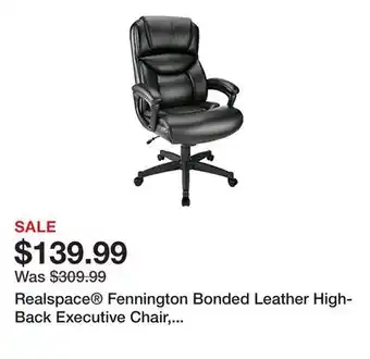 Office Depot Realspace fennington bonded leather high-back executive chair, black, bifma compliant offer