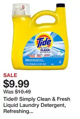 Office Depot Tide simply clean & fresh liquid laundry detergent, refreshing breeze, 128 oz offer