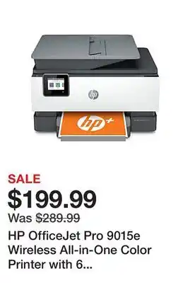 Office Depot Hp officejet pro 9015e wireless all-in-one color printer with 6 months free ink with hp+ (1g5l3a) offer