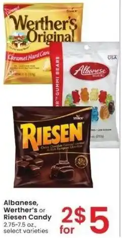 Albertsons Albanese, Werther's or Riesen Candy 2.75-7.5 oz. offer