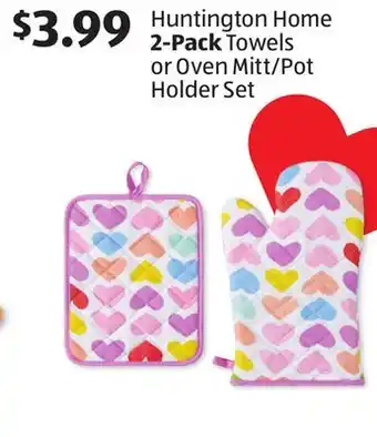 Aldi Huntington home 2-pack towels or oven mitt/pot holder set offer