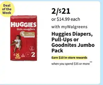 Walgreens Huggies diapers, pull-ups or goodnites jumbo pack offer