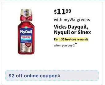 Walgreens Vicks dayquil, nyquil or sinex offer