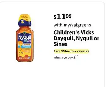 Walgreens Children's vicks dayquil, nyquil or sinex offer