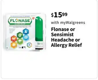 Walgreens Flonase or sensimist headache or allergy relief offer