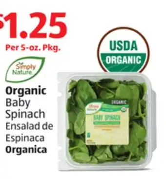 Aldi Simply nature organic baby spinach offer
