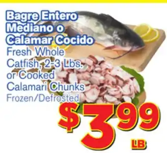 El Super Fresh Fresh whole catfish, 2-3 lbs. or cooked calamari chunks offer