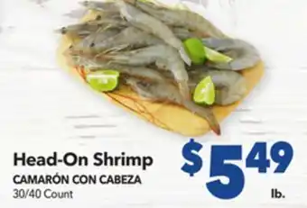 Vallarta Supermarkets Head-on shrimp/camarón con cabeza offer