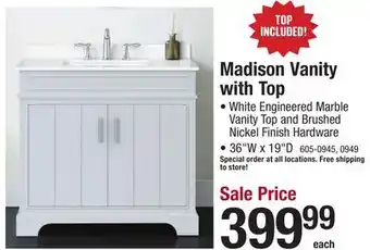 Menards Madison vanity with top offer