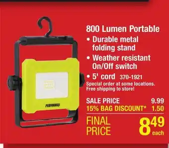 Menards Performax 800 lumen portable 5' cord offer
