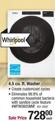 Menards Whirlpool 4.5 cu. ft. washer offer