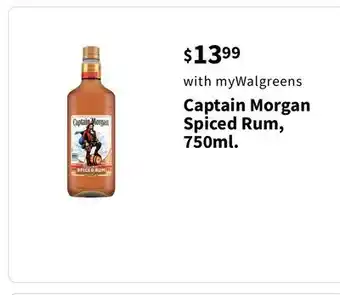 Walgreens Captain morgan spiced rum, 750ml offer
