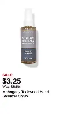 Bath & Body Works Mahogany teakwood hand sanitizer spray offer