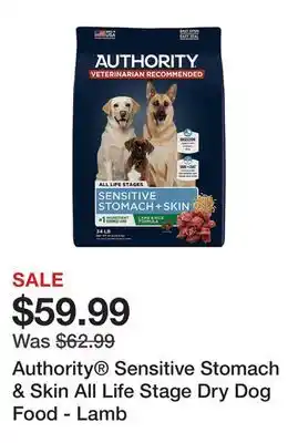 Petsmart Authority sensitive stomach & skin all life stage dry dog food - lamb offer