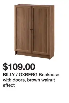 Ikea Billy / oxberg bookcase with doors, brown walnut effect offer