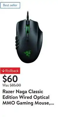 Walmart Razer naga classic edition wired optical mmo gaming mouse, 12-buttons, chroma rgb, black offer