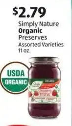 Aldi Simply Nature Organic Preserves Assorted Varieties 11 oz. offer