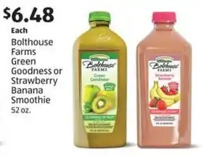 Aldi Bolthouse Farms Green Goodness or Strawberry Banana Smoothie offer