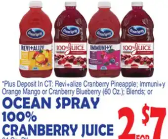 Bravo Supermarkets Ocean spray 100% cranberry juice offer