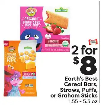 Weis Markets Earth's best cereal bars, straws, puffs, or graham sticks offer